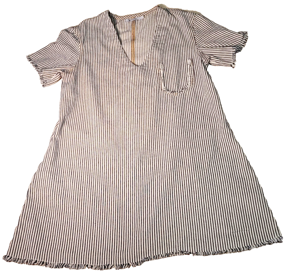 Alexander Wang Shirt Womens 4 Striped Short Sleeve Pocket Fringe Dress Tee Tunic